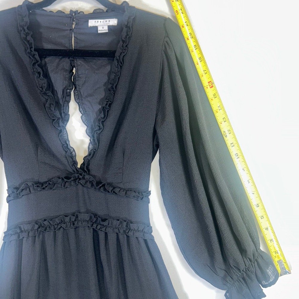 Favlux Black Ruffle Mini Dress Romantic Goth Coquette Open Back Long Sleeve - Picture 9 of 10